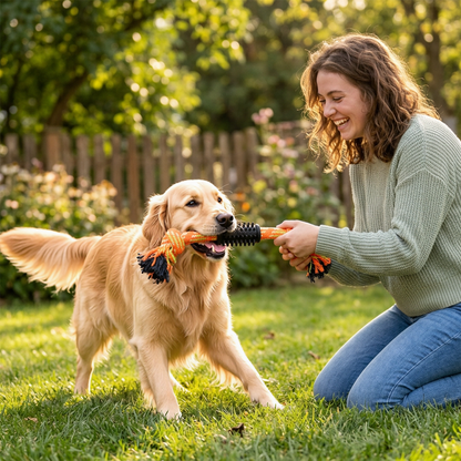 A2Z Knotted Dog Rope Chew Toy With Rubber Grip For Tug And Fetch Play