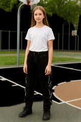 Kids Girls Cargo Trousers Elasticated Waist Comfortable Joggers Casual Pants