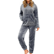 A2Z Womens Pyjamas Soft Warm Fleece Twosie Adults Hooded Long Sleeves Pyjamas 2 Piece Gift Set Size S-2XL