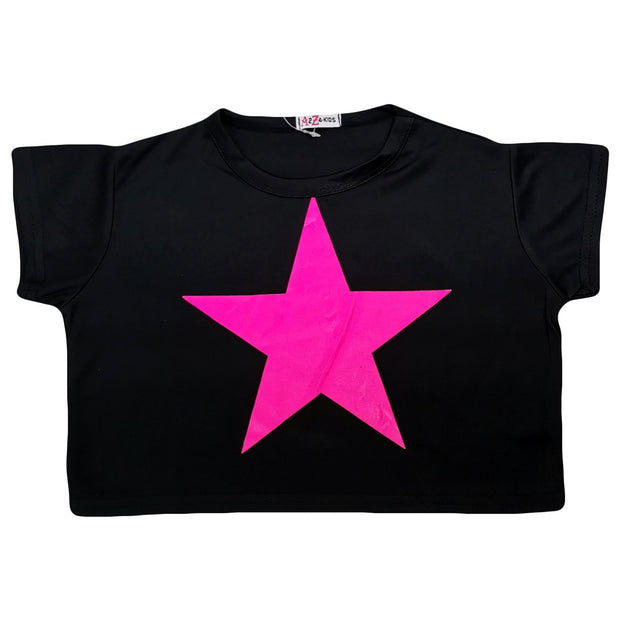 A2Z 4 Kids Girls Short Sleeves Crop Top Star Soft Feel Breathable Crop Top