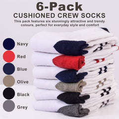 A2Z 4 Kids Boys 6 Pack Striped Crew Socks Cotton Athletic Sports Socks