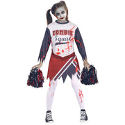 A2Z 4 Kids Girls Zombie Cheerleader Halloween Attire Top Shredded Sleeves Long Bloody Socks Cheerleading Pom Poms Outfit Halloween Parties and Trick or Treating - A2Z 4 Kids