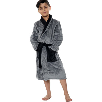 Kids Soft Fleece Bathrobe Dressing Gown Hooded Swim Beach Girls Boys 2-13 years