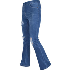 Kids Girls Denim Jeans Comfort Stretchy Flared Bell Bottom Ripped Fashion Pants