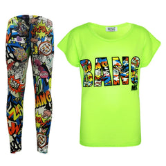 Kids Girls BANG Printed Trendy Top & Stylish Fashion Legging Set Age 7-13 Years