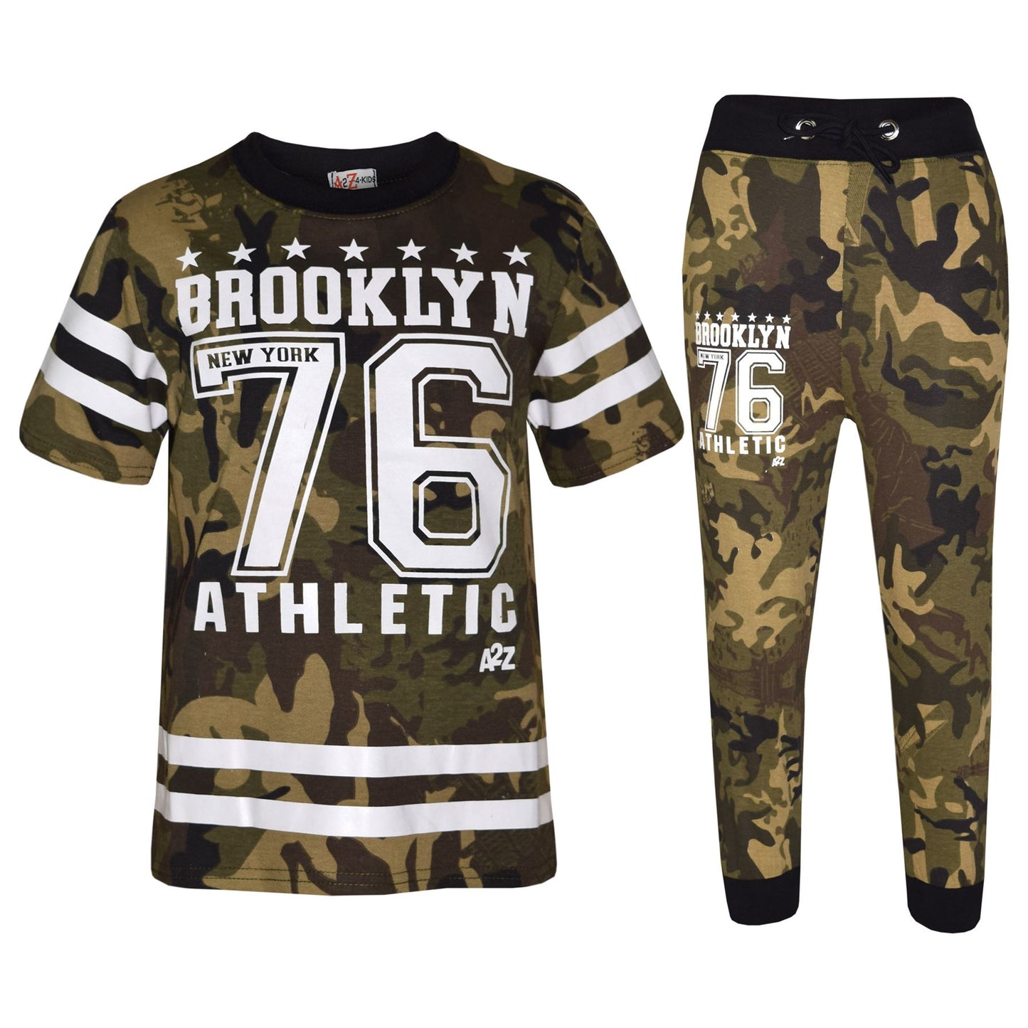 Boys Top Kids Designer Brooklyn 76 Camouflage T Shirt Tops & Trouser Set 5-13 Yr