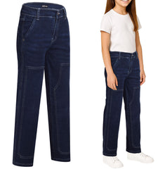 Kids Girls Boys Denim Jeans Stitch Pocket Tailored Fashion Pants With Belt Loops
