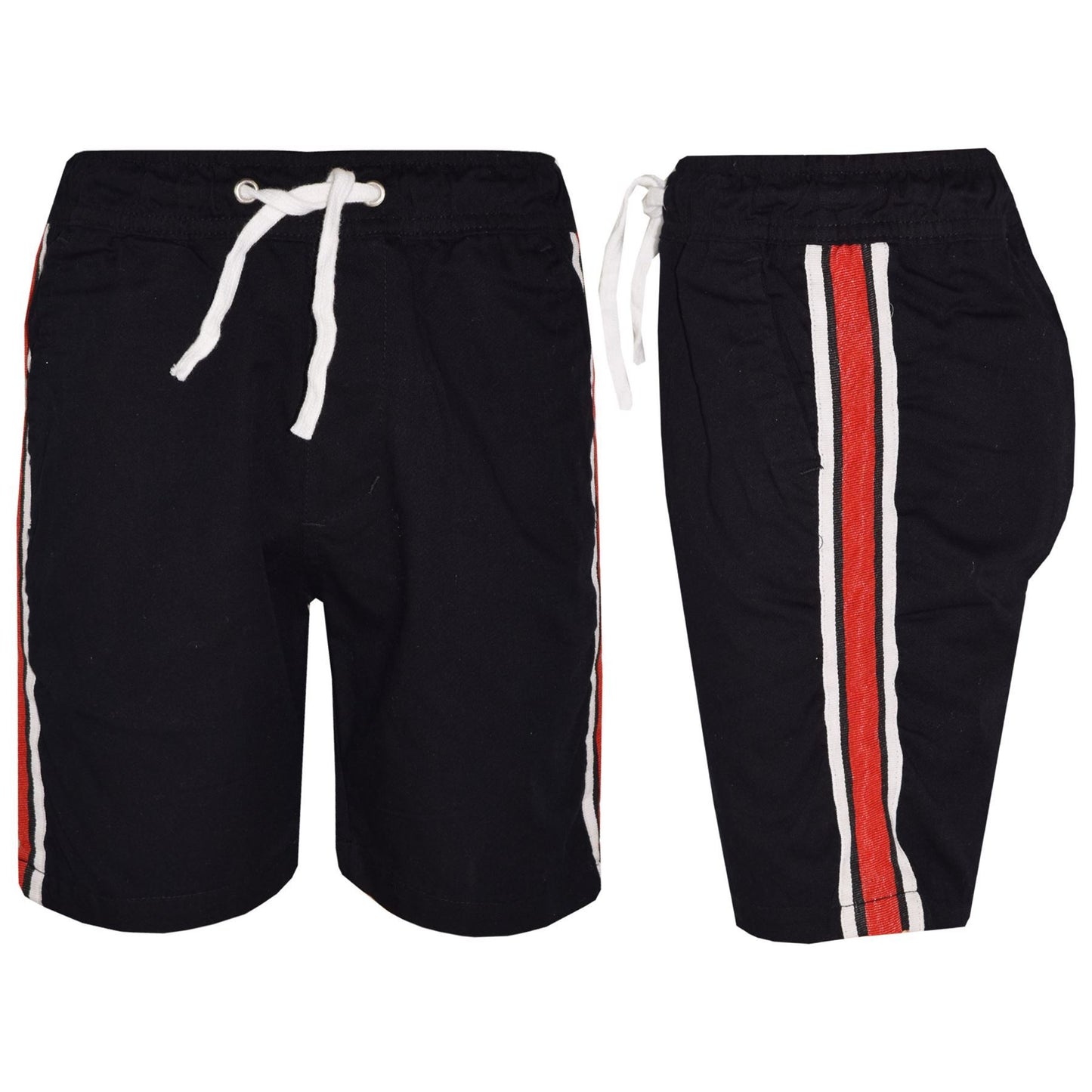 Kids Boys Girls Chino Shorts Contrast Stripes Knee Length Half Pant Age 5-13 Yr