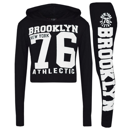Girls Tops Kids Brooklyn 76 Hooded Crop Top & Legging Lounge Wear Set 7-13 Years