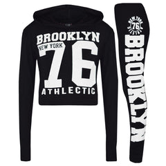 Girls Tops Kids Brooklyn 76 Hooded Crop Top & Legging Lounge Wear Set 7-13 Years
