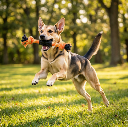 A2Z Knotted Dog Rope Chew Toy With Rubber Grip For Tug And Fetch Play