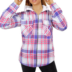 A2Z Ladies Shacket Shirt Jacket Checked Zipped Top Hooded Warm Coat Size S-4XL