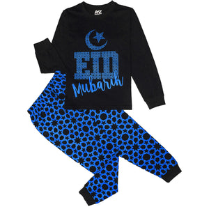 A2Z 4 Kids Girls Boys Childrens Black & Blue Eid PJS Pyjamas Sleepover 2 Piece Cotton Gift Set Loungewear Sleepover Age 5-13 Years
