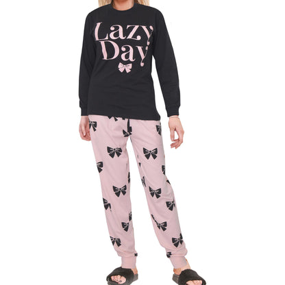 Ladies Cute Soft Cotton PJS Long Sleeve Top and Bottoms for Women Lounge Set