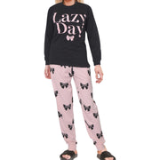 A2Z Ladies 2 Piece Pyjama Set Loungewear Soft Cotton PJS Lazy Day Printed Long Sleeve Black Top Bottom Gift for Ladies Matching PJS Lounge Suit S/M/L/XL/2XL