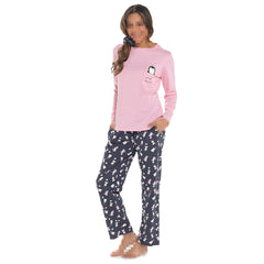 A2Z Ladies Pyjama Set Womens Varsity Penguin Cosy Pyjamas Matching Scrunchie