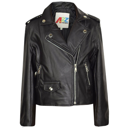 Girls Jackets Kids PU Faux Leather Jacket Zip Up Biker Coat New Age 5-13 Years