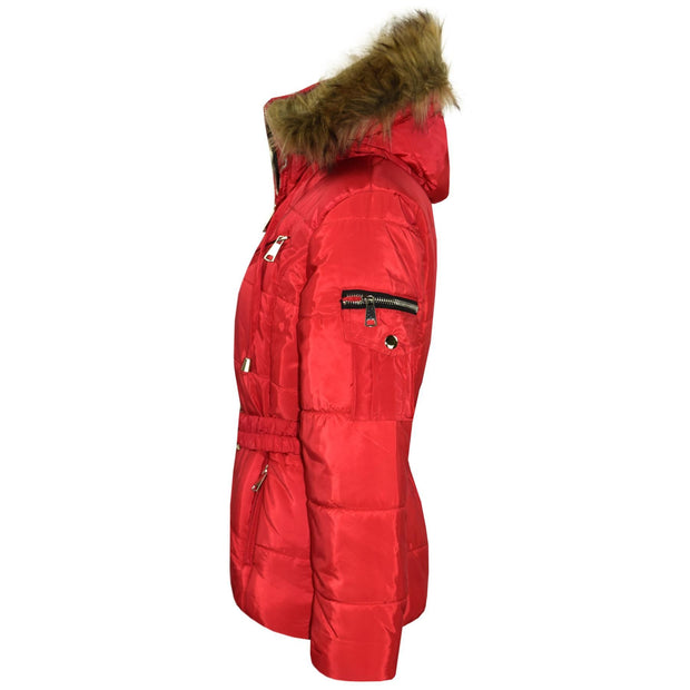 A2Z 4 Kids Kids Girls Jackets Red Puffer Hooded Stylish Detachable Faux Fur Padded Zipped Belted Slim Fit Warm Coats New Age 5 6 7 8 9 10 11 12 13 Years