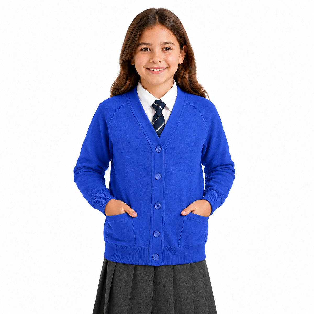 Kids Girls Scouts School Uniform Cardigan Long Sleeve Sweat Knitted Cardigan