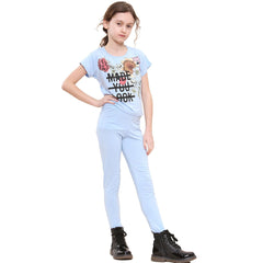 Girls Top Kids Short sleeves Made You Look Print Crop Top & Legging Set 5-13 Yrs