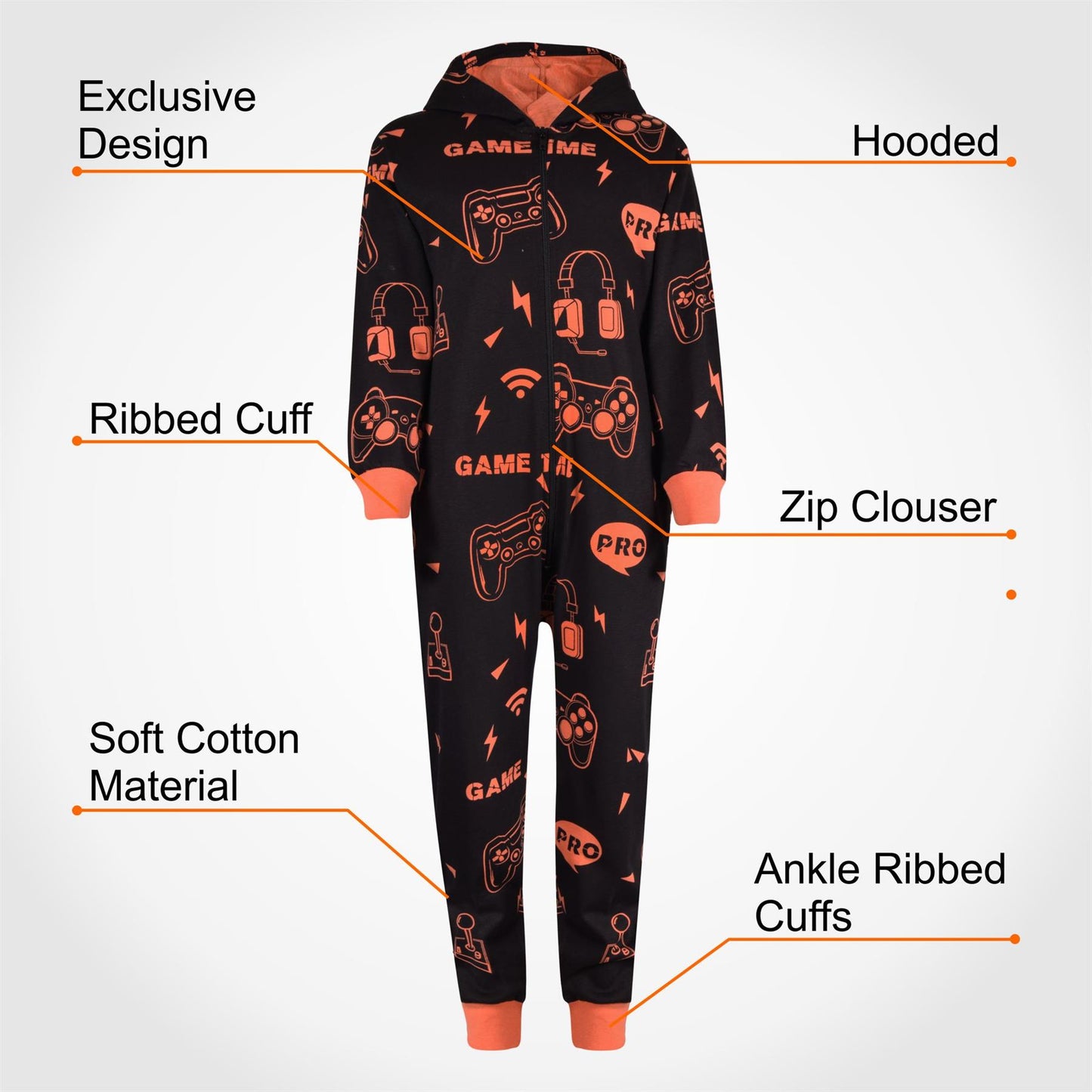 A2Z Onesie One Piece Kids Pyjamas Sleepsuit Blue Game Time Costume Girls Boys