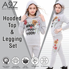 Girls Top Kids Made You Look Print Long Sleeves Hooded Top & Legging Set 5-13 Yr