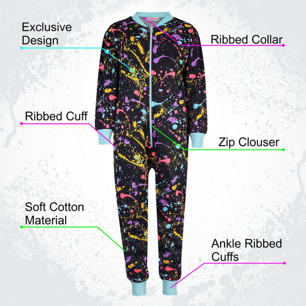 A2Z 4 Kids Onesie Girls Boys Splash Print Lounge Wear Sleepsuit All in One Jumpsuit Comfy Gift For Girls & Boys Age 5-6, 7-8, 9-10, 11-12 & 13 - A2Z 4 Kids