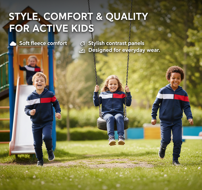 Kids Girls Boys Tracksuit Contrast Panelled Hoodie & Bottom Jogging Suits