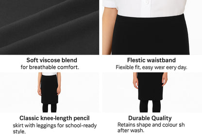 Kids Girls School Skirts Plain Pencil Skirt Elasticated Waist Uniform Skirt 7-13