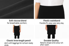 Kids Girls School Skirts Plain Pencil Skirt Elasticated Waist Uniform Skirt 7-13