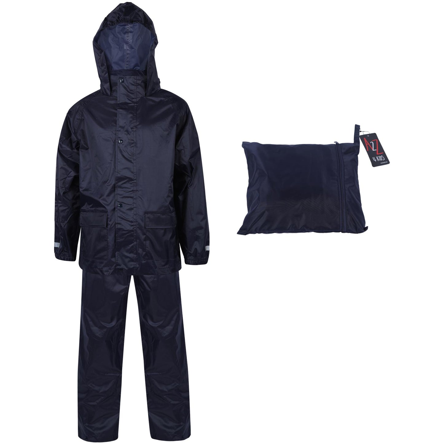 Kids Boys Girls Waterproof Hooded Rain Suit Jacket & Pants Set with Bag 3-14 Yrs