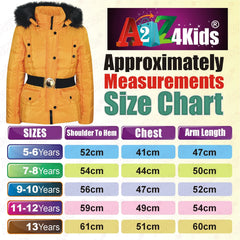 Kids Girls Puffer Jackets Faux Fur Hooded Zipped Belted Coats Age 5-13 Years