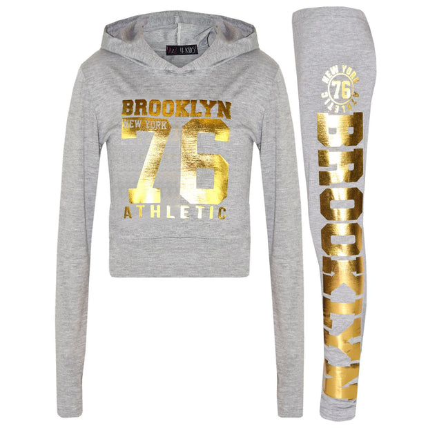 Girls Tops Kids Brooklyn 76 Hooded Crop Top & Legging Lounge Wear Set 7-13 Years