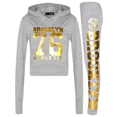 Girls Tops Kids Brooklyn 76 Hooded Crop Top & Legging Lounge Wear Set 7-13 Years