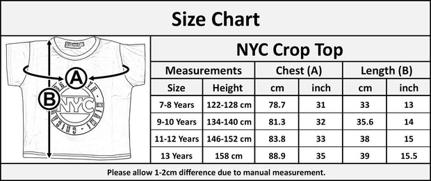 Kids Girls NYC BROOKLYN MIAMI CHICAGO Print Crop Top T Shirt Age 7-13 Years