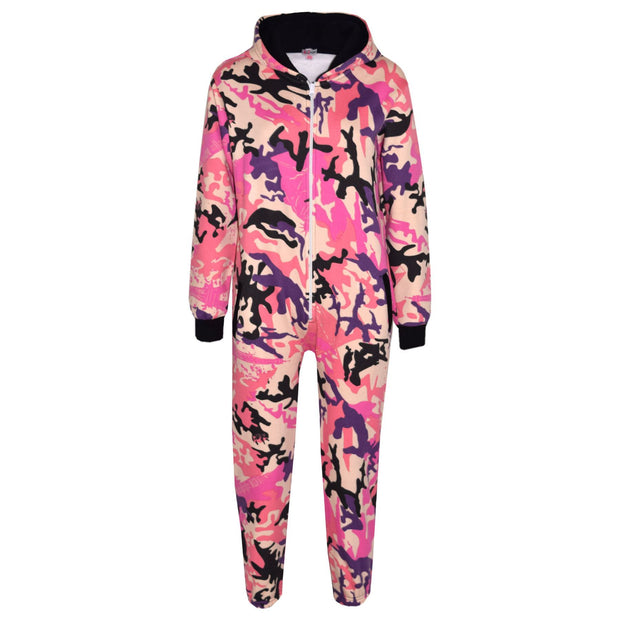 Kids Boys Girls Unisex Onesie Super Soft Fleece Hooded Zip Up Jumpsuit Loungewear Costume