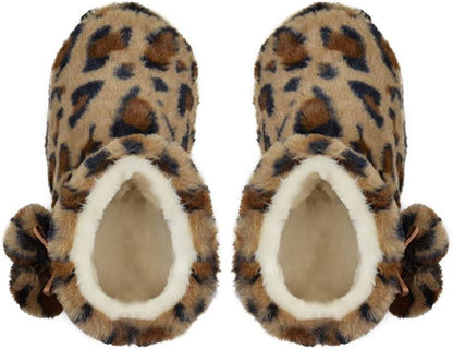 Ladies Slipper Bootie Novelty Leopard Pattern Warm Winter Knitted Ankle Boots