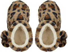 Ladies Slipper Bootie Novelty Leopard Pattern Warm Winter Knitted Ankle Boots