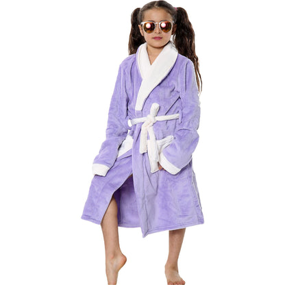 Kids Soft Fleece Bathrobe Dressing Gown Hooded Swim Beach Girls Boys 2-13 years