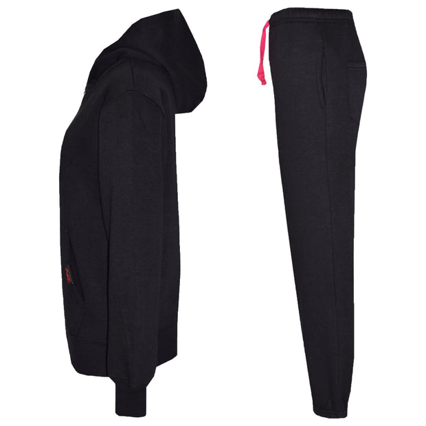 A2Z 4 Kids Plain Tracksuit Contrast Black And Pink Fleece Hoodie with Joggers Jogging Pants Sports Sweatpants Activewear Outfit Set For Childrens Girls Age 5-13 Years