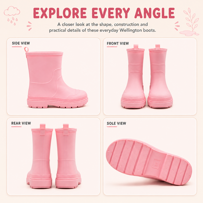 Kids Girls Wellington Wellies Non-Slip Waterproof Lightweight Rain Boots