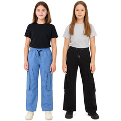 Kids Girls Cargo Trousers Elasticated Waist Comfortable Joggers Activewear Pants