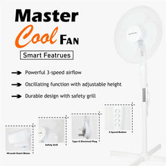 A2Z Pedestal Fan 16 Inch 3-Speed Oscillating Electric Standing Floor Fan