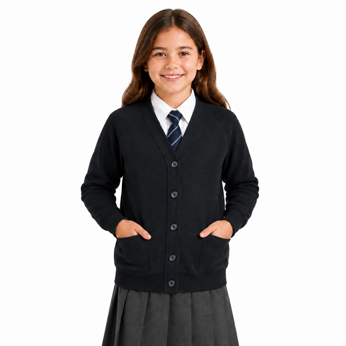 Kids Girls Scouts School Uniform Cardigan Long Sleeve Sweat Knitted Cardigan