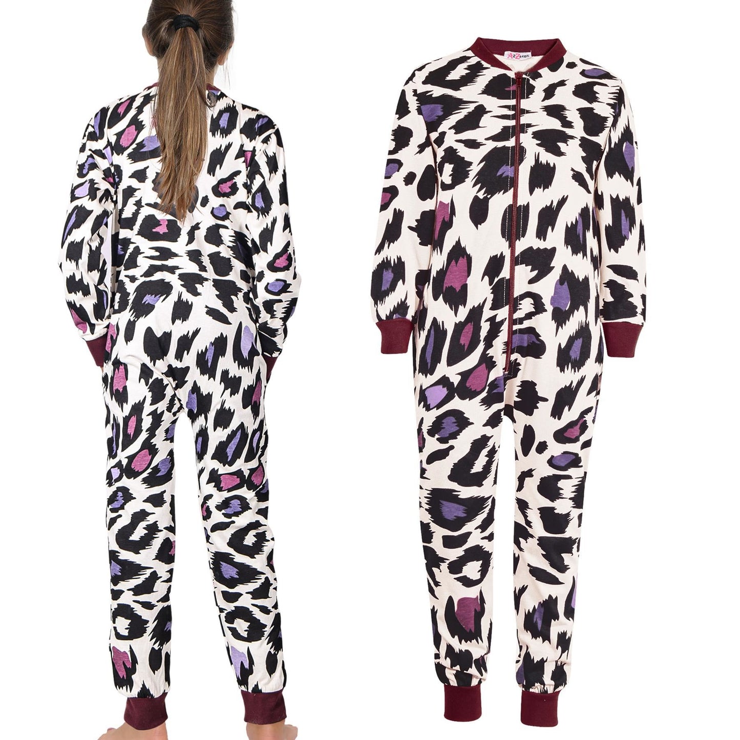 A2Z Onesie One Piece Kids Pyjamas Sleepsuit Leopard Print Costume For Girls
