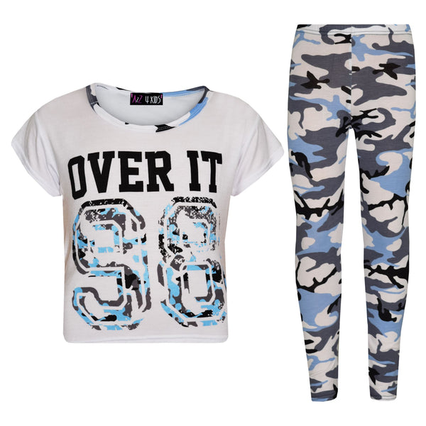 Girls Tops Kids Designer Over It 98 Camouflage Print Crop Top Legging Set 7-13Yr