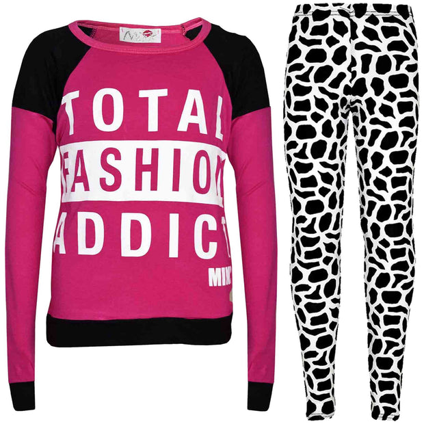 Kids Girls TOTAL FASHION ADDICT Printed Trendy Top & Fashion Legging Set 7-13 Yr