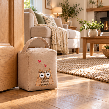 A2Z Owl Beige Applique Square Door Stop 1kg Weighted Home Decorative Ornament