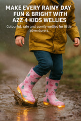 A2Z 4 Kids Girls Pink Flamingo Wellington Boots Light Up Rain Waterproof Wellies
