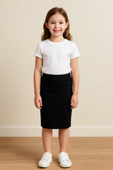 Kids Girls Plain Pencil Skirt Trendy Summer Clothing Sets Age 5-13 Years